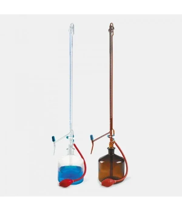 ISOLAB  Büret - otomatik - amber - PTFE ara musluklu - AS kalite - grup sertifikalı - beyaz skala - 25 ml