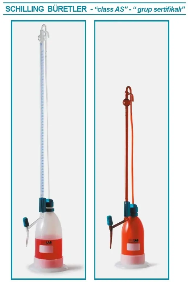 ISOLAB  Büret - otomatik - şilling - şeffaf - AS kalite - grup sertifikalı - şelbah çizgili - mavi skala - 10 ml