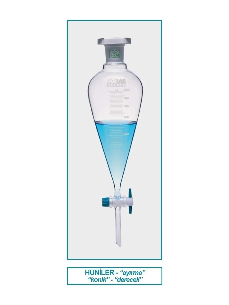 ISOLAB Ayırma hunisi - cam - konik - dereceli - PTFE musluklu - 50 ml