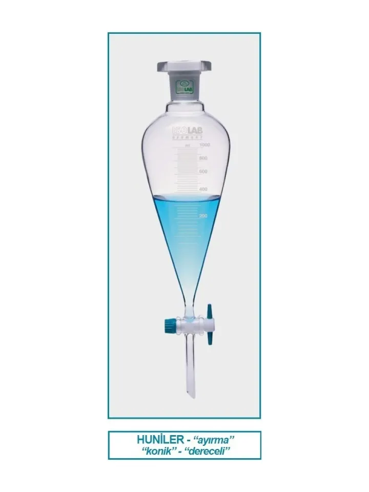 ISOLAB Ayırma hunisi - cam - konik - dereceli - PTFE musluklu - 2000 ml