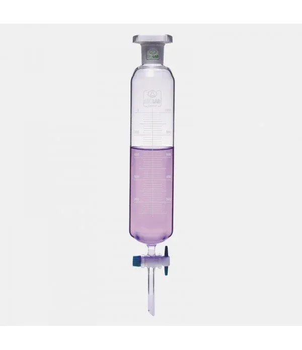 ISOLAB Ayırma hunisi - cam - silindirik - dereceli - PTFE musluklu - 1000 ml
