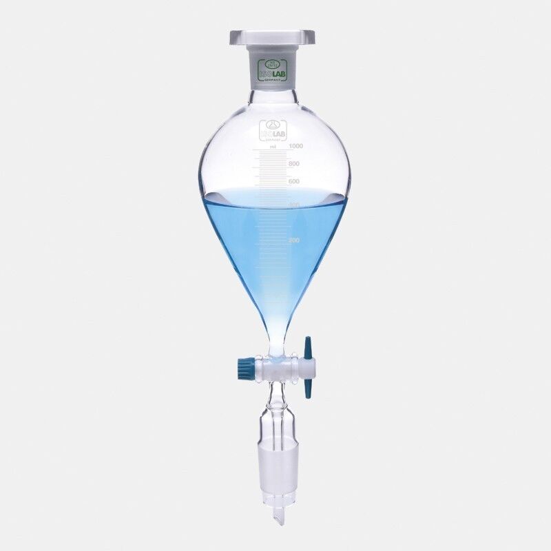 ISOLAB Damlatma hunisi - cam - armudi - dereceli - PTFE musluklu - 50 ml