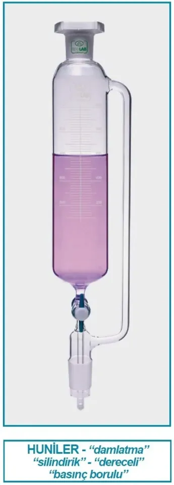 ISOLAB Damlatma hunisi - cam - silindirik - basınç borulu - dereceli - PTFE musluklu - 250 ml