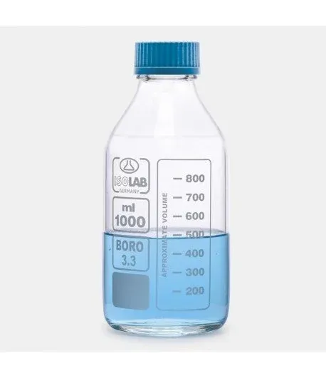 ISOLAB Şişe - borosilikat cam - amber - vidalı kapaklı - 2000 ml - yüzey kaplı
