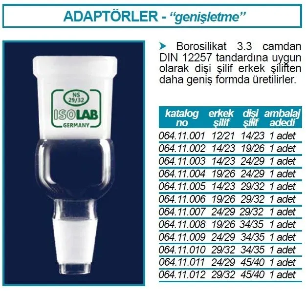ISOLAB Adaptör - genişletme amaçlı - dişi şilif : NS24/29 - erkek şilif : NS14/23