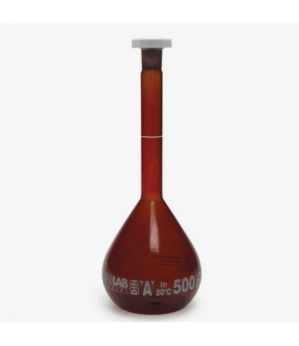 ISOLAB  Balon joje - standard - amber - A kalite - grup sertifikalı - beyaz skala - 250 ml - NS 14/23