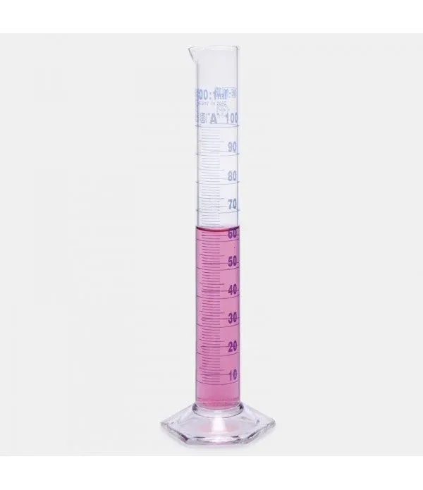 ISOLAB  Mezür - uzun form - hexagonal cam tabanlı - A kalite - grup sertifikalı - mavi skala - 250 ml